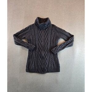 Aran Woollen Mills Sweater Women M Charcoal Grey Merino Wool Full Zip Cable Knit